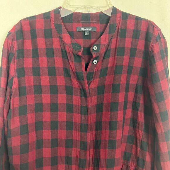 Madewell Cotton Linen Check Print Ruffle Hem Top Size Medium - Picture 3 of 11